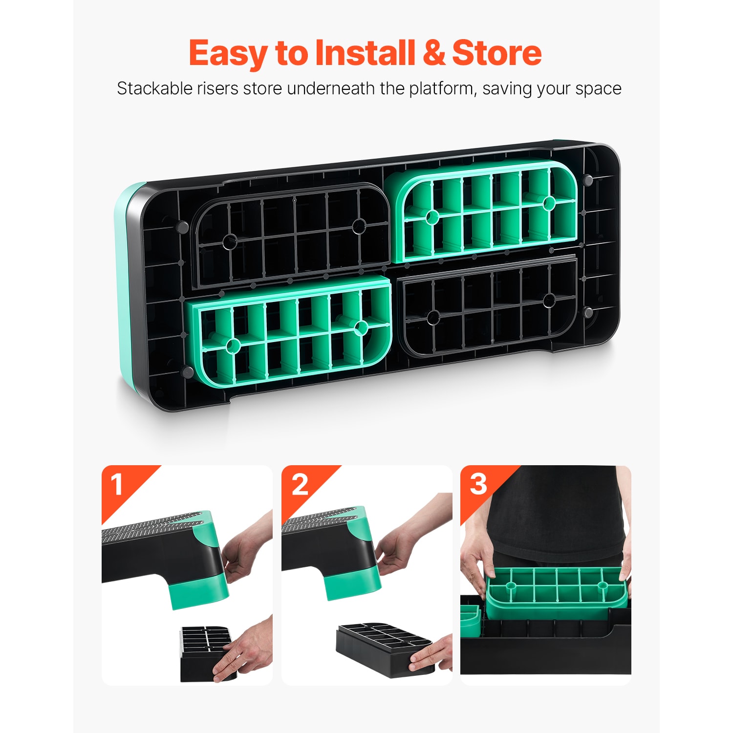 Aerobic Exercise Step Platform Height Adjustable Workout Stepper 4 Riser Green_voghion.com